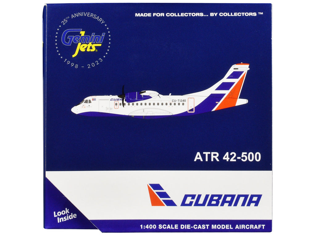ATR 42-500 Commercial Aircraft "Cubana Airlines" (CU-T1240) White with Red and Blue Stripes 1/400 Diecast Model Airplane by GeminiJets-2