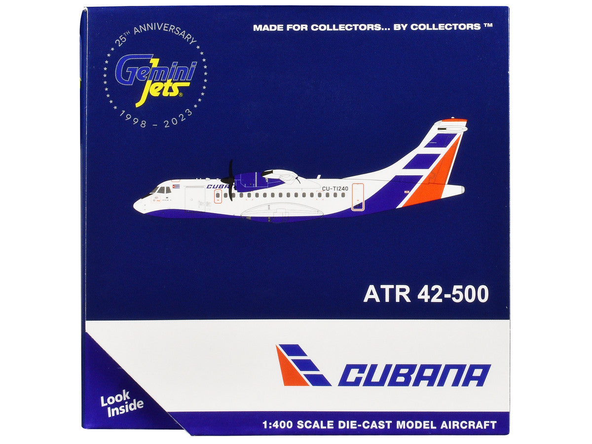 ATR 42-500 Commercial Aircraft "Cubana Airlines" (CU-T1240) White with Red and Blue Stripes 1/400 Diecast Model Airplane by GeminiJets-2