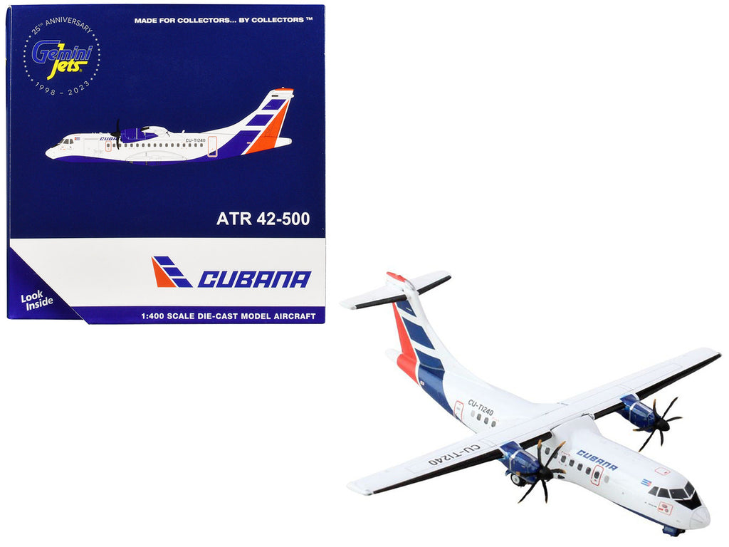 ATR 42-500 Commercial Aircraft "Cubana Airlines" (CU-T1240) White with Red and Blue Stripes 1/400 Diecast Model Airplane by GeminiJets-0
