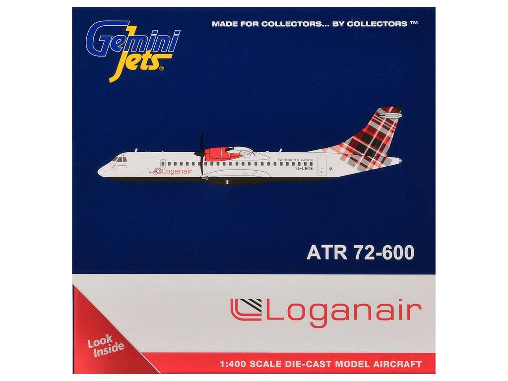 ATR 72-600 Commercial Aircraft "Loganair - Scotland's Airline" (G-LMTE) White with Red Plaid Tail 1/400 Diecast Model by GeminiJets-2