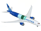 Boeing 787-9 Commercial Aircraft with Flaps Down "United Airlines - The Future is SAF" (N24988) White and Blue with Stripes 1/400 Diecast Model Airplane by GeminiJets-1