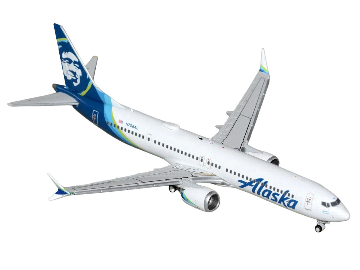 Boeing 737 MAX 9 Commercial Aircraft "Alaska Airlines" (N708AL) White with Blue Tail Graphics 1/400 Diecast Model by GeminiJets-0