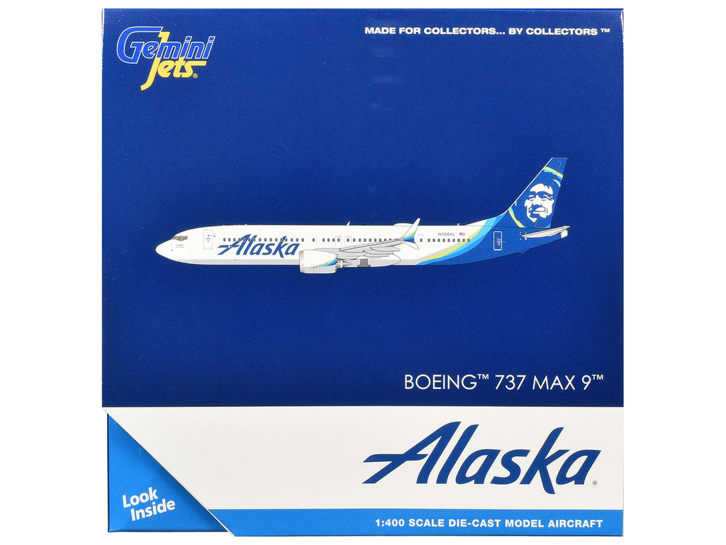 Boeing 737 MAX 9 Commercial Aircraft "Alaska Airlines" (N708AL) White with Blue Tail Graphics 1/400 Diecast Model by GeminiJets-1