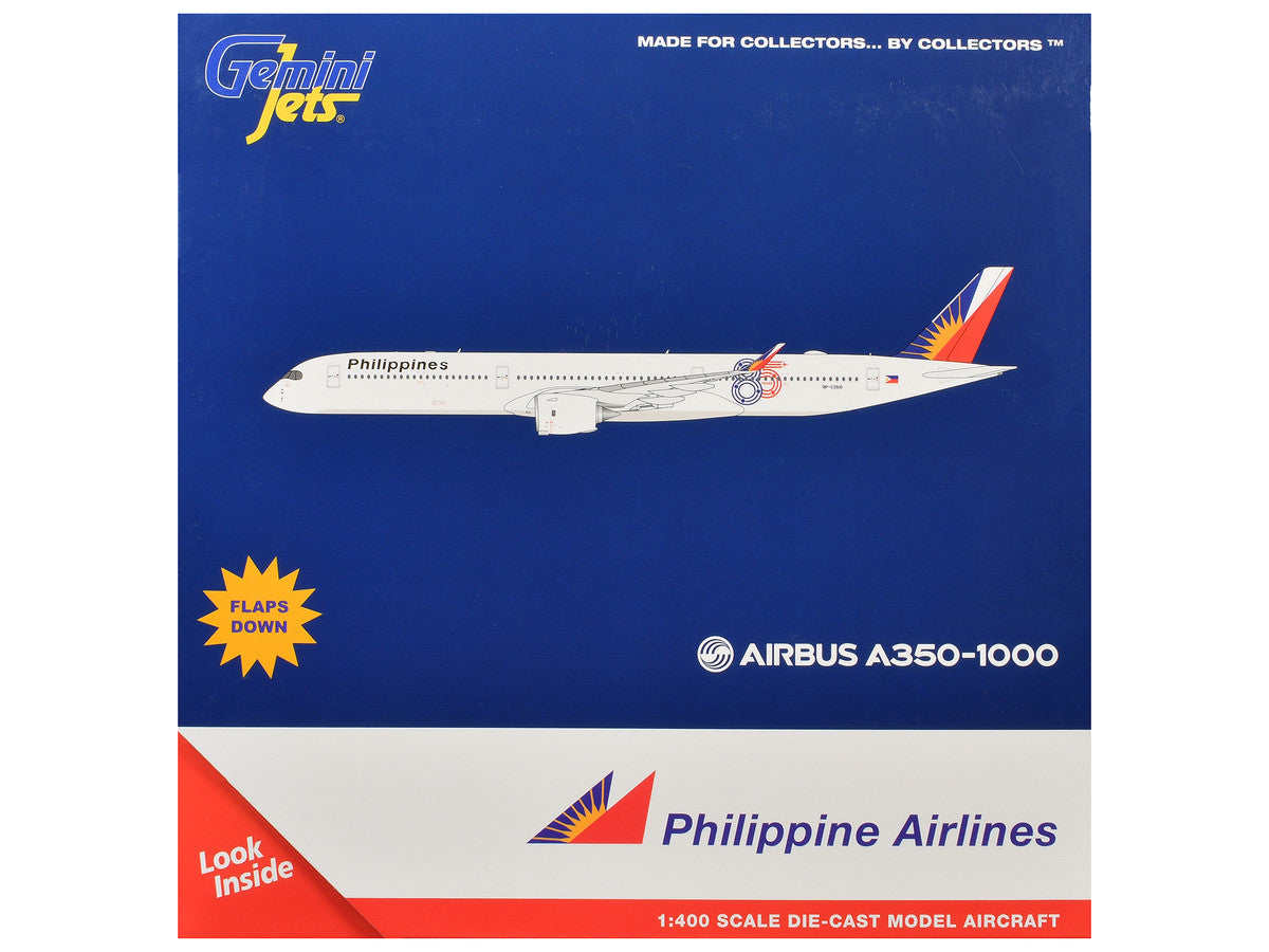 Airbus A350-1000 Commercial Aircraft with Flaps Down "Philippine Airlines - 85 Years" (RP-C3510) White with Tail Graphics 1/400 Diecast Model Airplane by GeminiJets-2