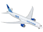 Boeing 787-9 Commercial Aircraft with Flaps Down "United Airlines 100 Years" (N61101) White with Graphics and Blue Tail 1/400 Diecast Model by GeminiJets-0