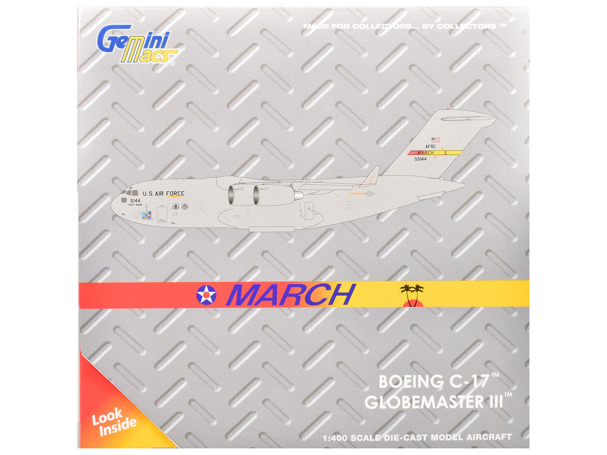 McDonnell Douglas C-17 Globemaster III Transport Aircraft "452nd AMW March ARB" United States Air Force "Gemini Macs" Series 1/400 Diecast Model Airplane by GeminiJets-2