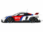 2023 Porsche 911 (992) GT3 R Rennsport White with Black Top and Red and Blue Graphics 1/18 Model Car by GT Spirit