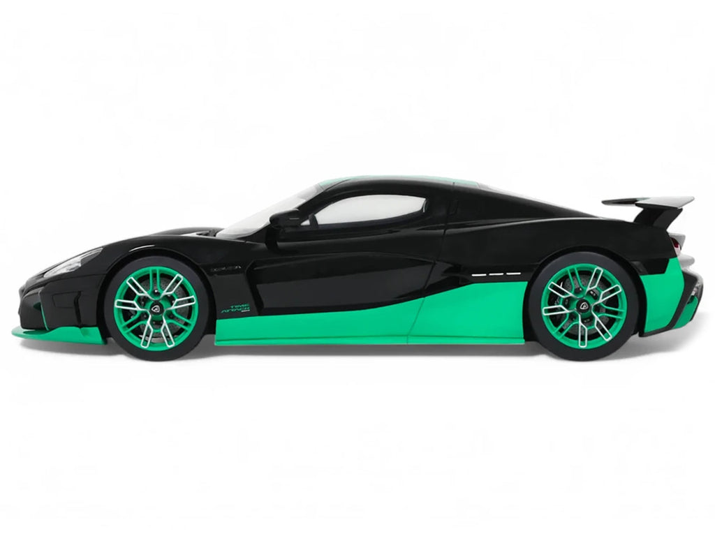 2023 Rimac Nevera Black with Green Stripes 1/18 Model Car by GT Spirit-0