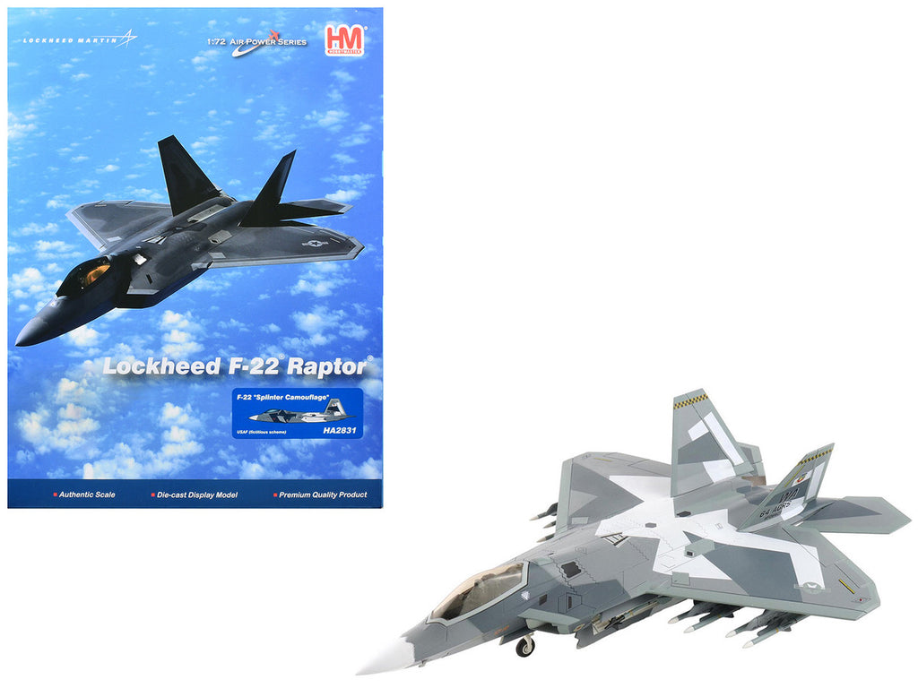 Lockheed F-22 Raptor Stealth Aircraft "Splinter Camouflage" United States Air Force "Air Power Series" 1/72 Diecast Model by Hobby Master-4