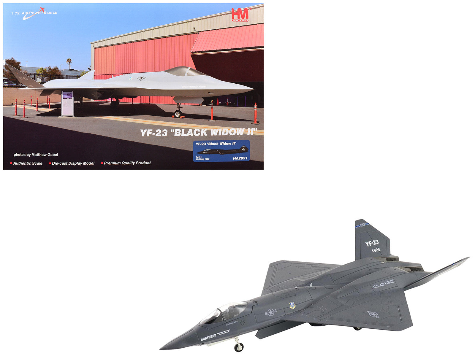 Northrop YF-23 Black Widow II Stealth Fighter Aircraft "#87-0800 PAV-1" (1990) United States Air Force "Air Power Series" 1/72 Diecast Model by Hobby Master