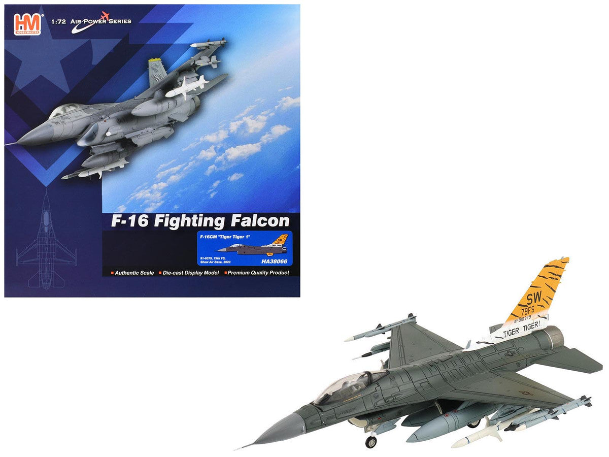 Lockheed F-16CM Fighting Falcon Fighter Aircraft "91-0379 Tiger Tiger 1 79th Fighter Squadron Shaw Air Force Base" (2023) United States Air Force "Air Power Series" 1/72 Diecast Model by Hobby Master-4