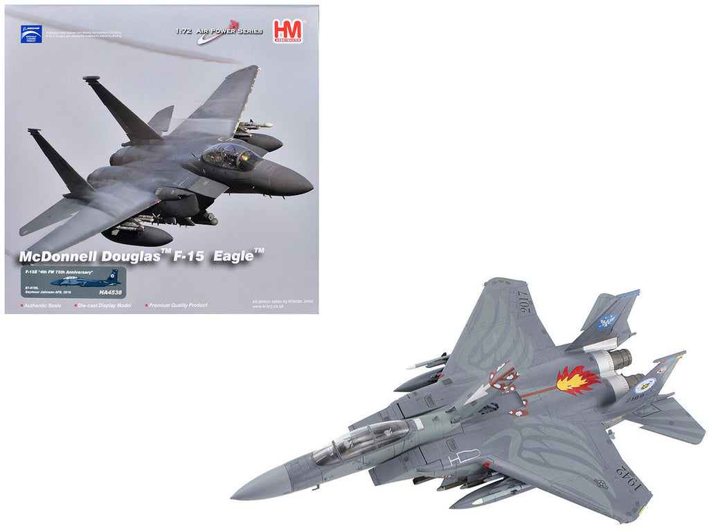 McDonnell Douglas F-15E Strike Eagle Fighter Aircraft "4th FW 75th Anniversary Seymour Johnson AFB" (2018) United States Air Force "Air Power Series" 1/72 Diecast Model by Hobby Master-0