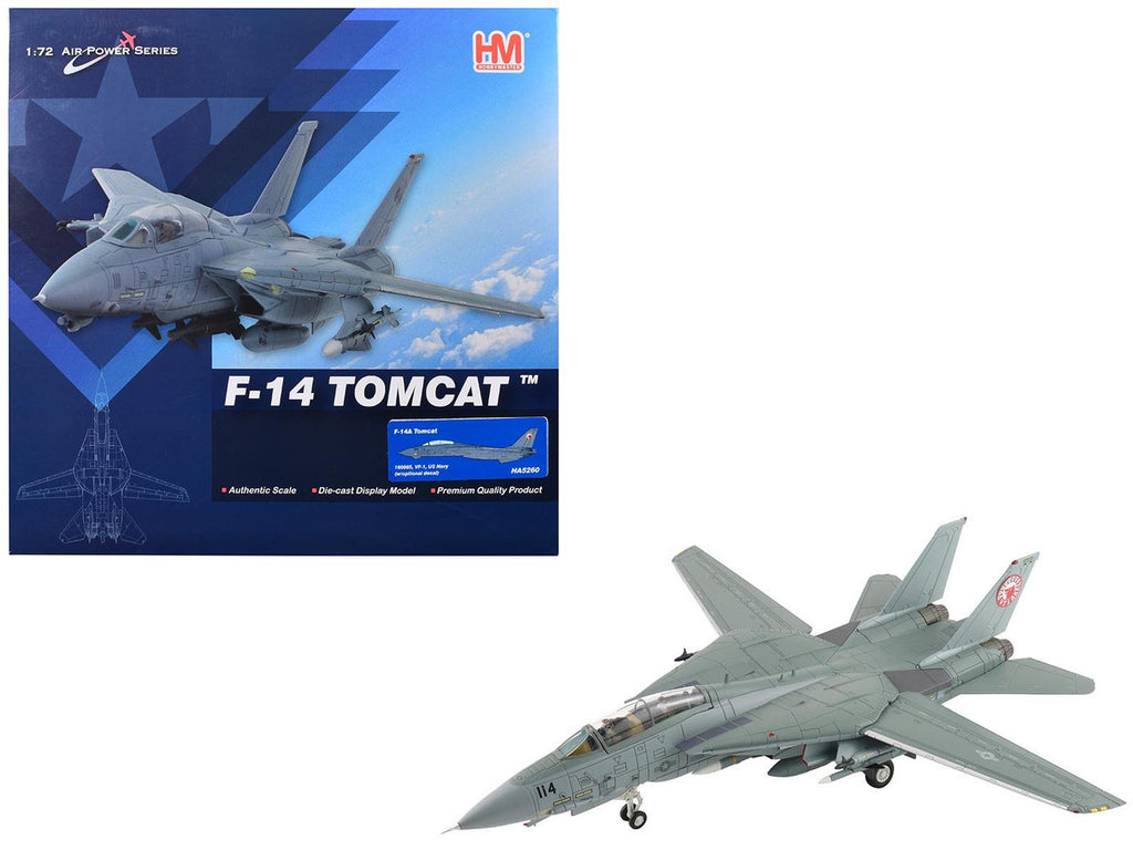 Grumman F-14A Tomcat Fighter Aircraft "VF-1 (with Optional Decals)" United States Navy "Air Power Series" 1/72 Diecast Model by Hobby Master-4