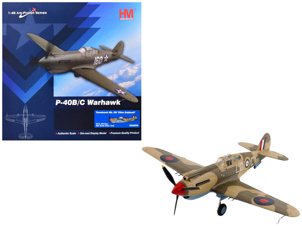 Curtiss P-40 Warhawk Tomahawk Mk IIB Aircraft "LD-C Clive Caldwell No. 250 Squadron North Africa" (1942) British Royal Air Force "Air Power Series" 1/48 Diecast Model by Hobby Master-4