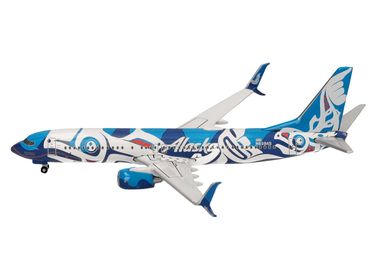 Boeing 737-800 Commercial Aircraft "Alaska Airlines - Salmon People Livery" (N559AS) Blue and White 1/500 Diecast Model Airplane by Herpa-1
