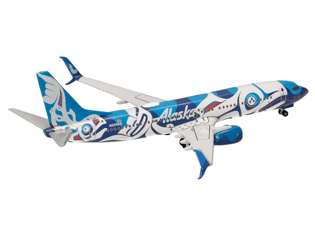 Boeing 737-800 Commercial Aircraft "Alaska Airlines - Salmon People Livery" (N559AS) Blue and White 1/500 Diecast Model Airplane by Herpa-2