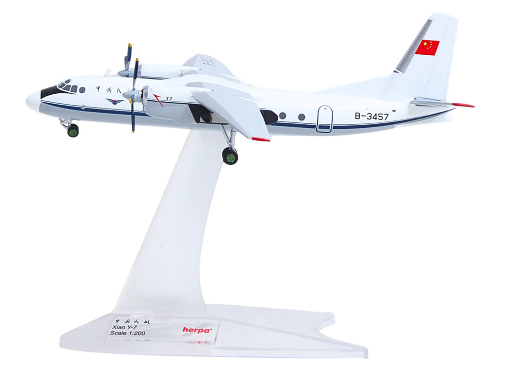 Xian Y-7 Commercial Aircraft "CAAC Airlines" (B-3457) White with Blue Stripes 1/200 Diecast Model by Herpa-1