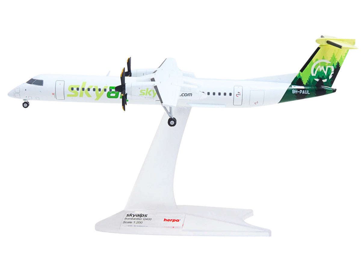 Bombardier Q400 Commercial Aircraft "Sky Alps" (9H-PAUL) White with Green Tail Graphics 1/200 Diecast Model by Herpa-0
