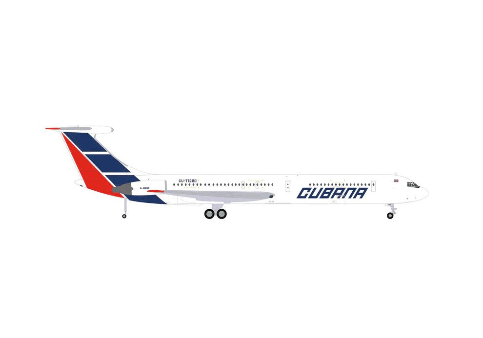 Ilyushin IL-62M Commercial Aircraft "Cubana de Aviacion" (T1280) White with Blue and Red Tail 1/200 Diecast Model Airplane by Herpa-1