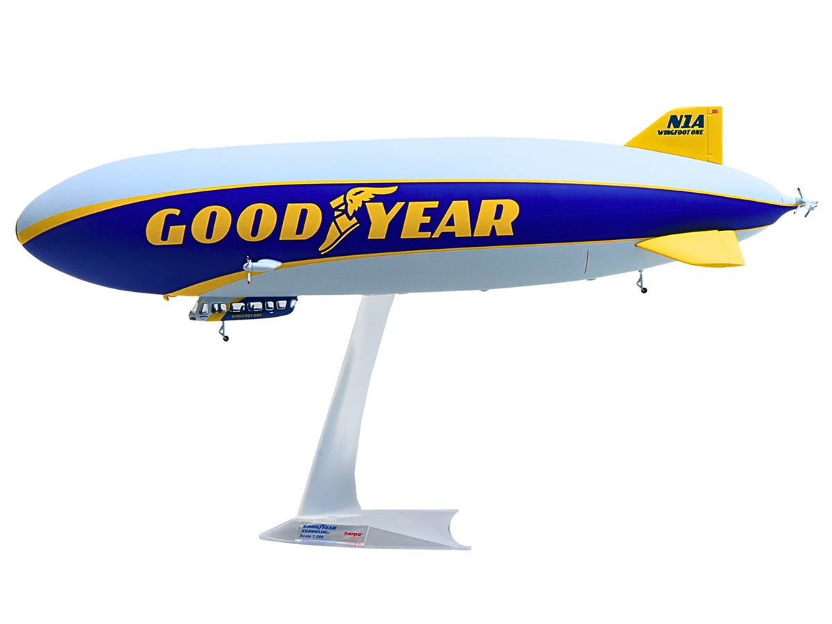 Zeppelin NT Aircraft "Goodyear Blimp - Wingfoot One" (N1A) Gray and Blue with Yellow Stripes 1/200 Diecast Model by Herpa-2