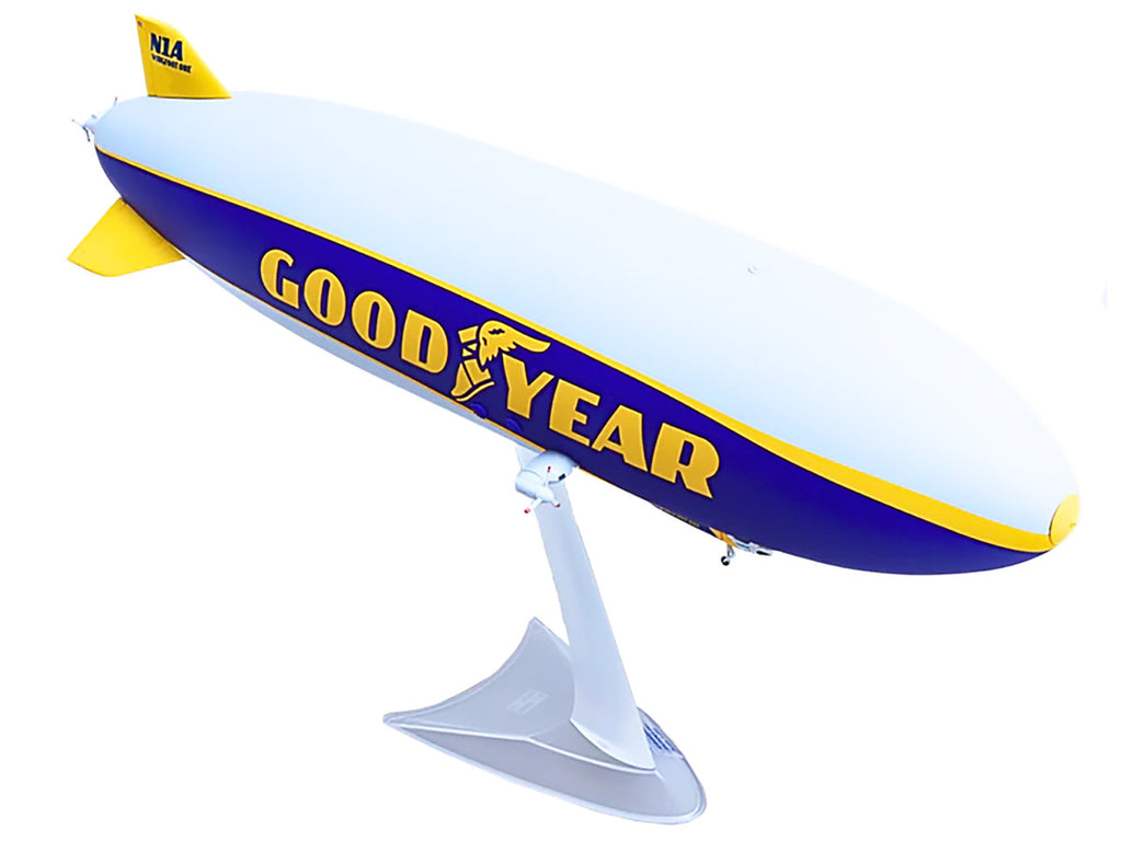 Zeppelin NT Aircraft "Goodyear Blimp - Wingfoot One" (N1A) Gray and Blue with Yellow Stripes 1/200 Diecast Model by Herpa-1