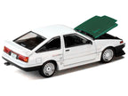 Toyota Sprinter Trueno (AE86) RHD (Right Hand Drive) "Keiichi Tsuchiya - Dori Dori Mesh Wheels" White with Green Carbon Hood 1/64 Diecast Model Car by Hobby Japan-0