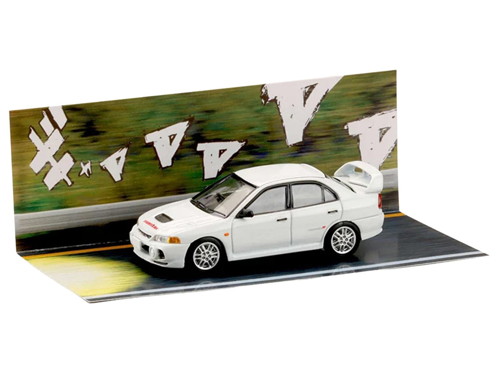 Mitsubishi Lancer RS Evolution IV RHD (Right Hand Drive) "MonStar" White "Initial D" (1995-2013) Manga "Diorama Set Series" 1/64 Diecast Model car by Hobby Japan-3