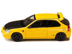Honda Civic (EK9) RHD (Right Hand Drive) Yellow with Carbon Hood "Initial D" (1995-2013) Manga "Diorama Set Series" 1/64 Diecast Model car by Hobby Japan