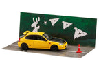 Honda Civic (EK9) RHD (Right Hand Drive) Yellow with Carbon Hood "Initial D" (1995-2013) Manga "Diorama Set Series" 1/64 Diecast Model car by Hobby Japan-1