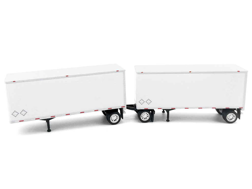 28' Dry Van Double Pup Trailers White Set of 2 pieces 1/87 (HO) Scale Plastic Model by HO Logistics-1