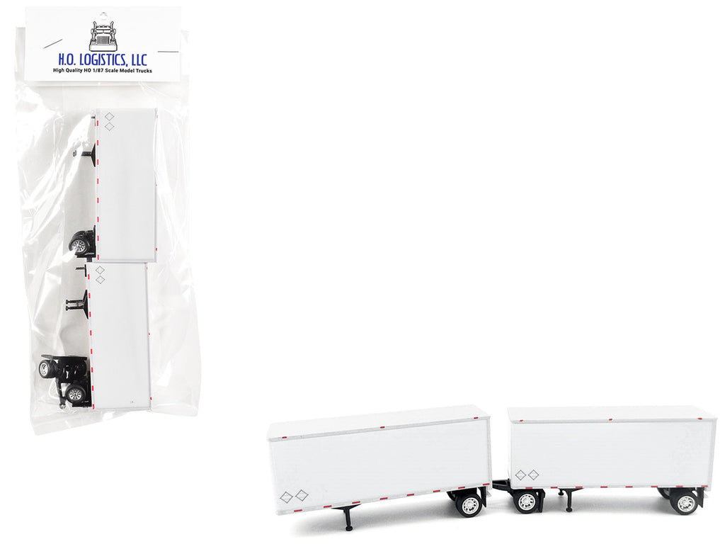 28' Dry Van Double Pup Trailers White Set of 2 pieces 1/87 (HO) Scale Plastic Model by HO Logistics-0
