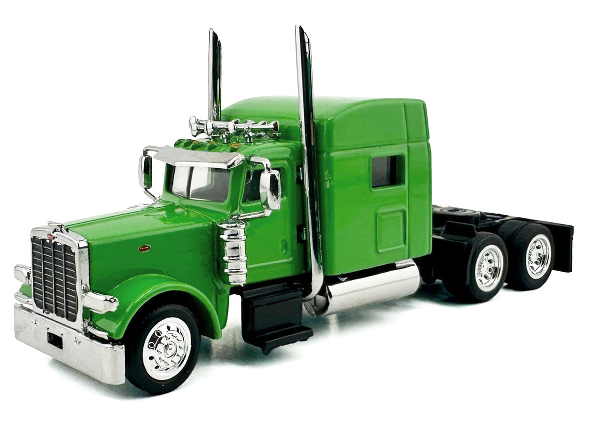 Peterbilt 389 Truck Tractor with Sleeper Cab Lime Green and Low Boy Flatbed Trailer Black Combo Set 1/87 (HO) Plastic Model Car by HO Logistics-3