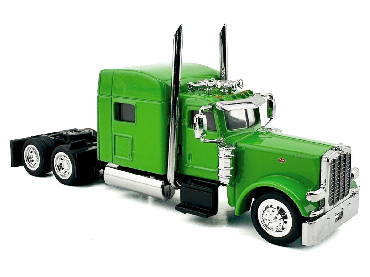 Peterbilt 389 Truck Tractor with Sleeper Cab Lime Green and Low Boy Flatbed Trailer Black Combo Set 1/87 (HO) Plastic Model Car by HO Logistics-2