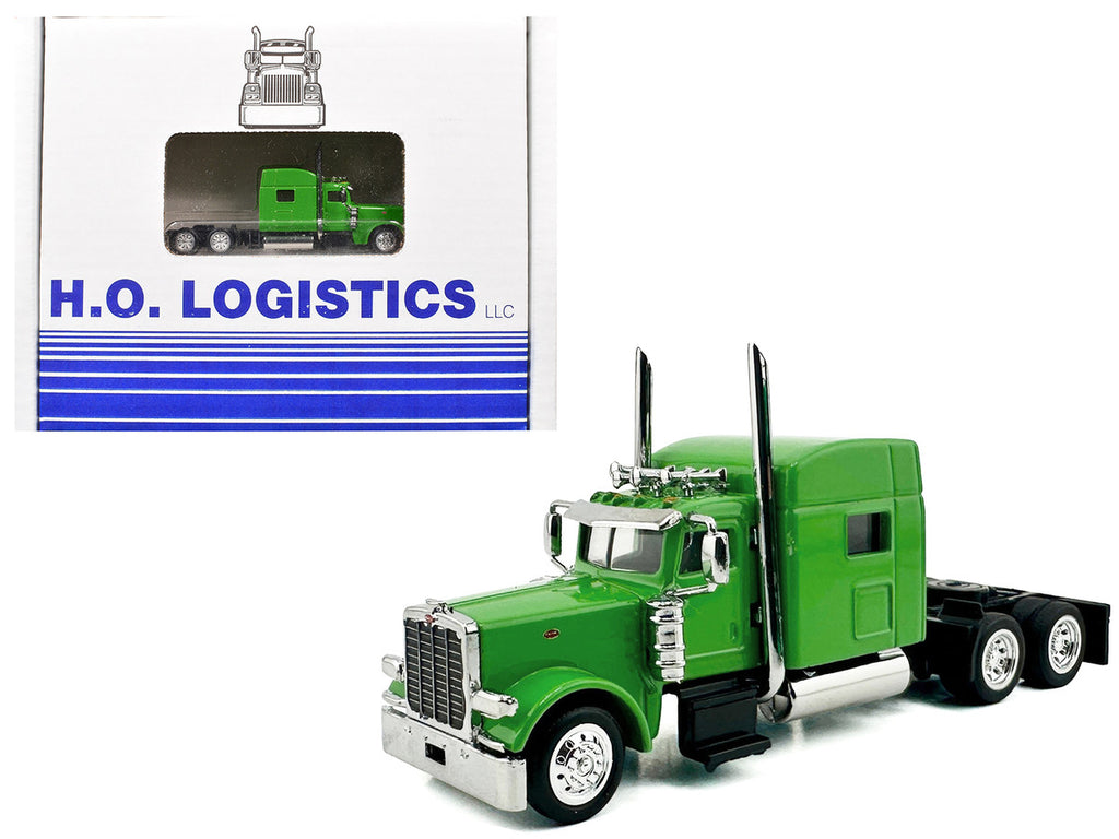 Peterbilt 389 Truck Tractor with Sleeper Cab Lime Green and Low Boy Flatbed Trailer Black Combo Set 1/87 (HO) Plastic Model Car by HO Logistics-4