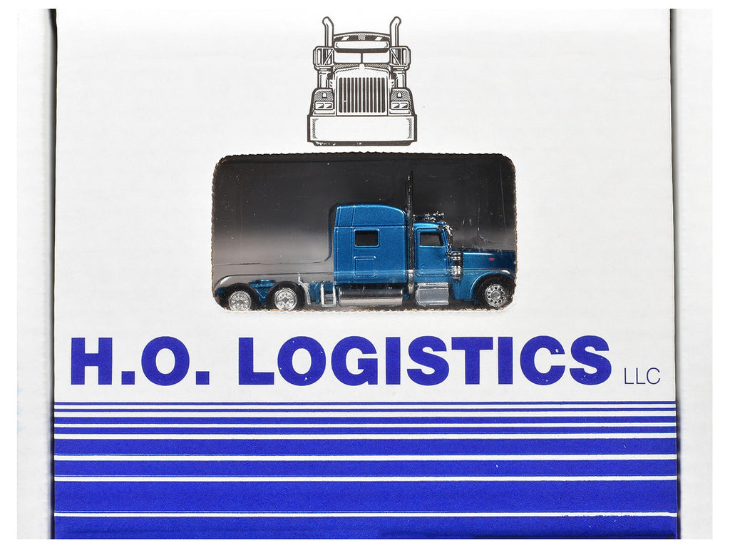 Peterbilt 389 Truck Tractor with Sleeper Cab Blue Metallic and Pneumatic Tank Trailer Chrome Combo Set 1/87 (HO) Plastic Model Car by HO Logistics-1