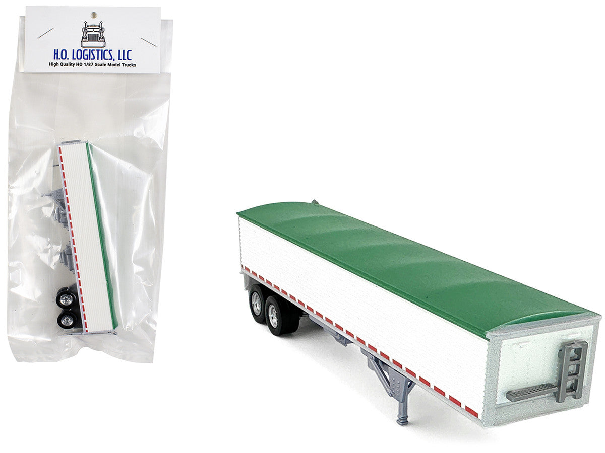 Covered Grain Trailer White with Green Tarp 1/87 (HO) Plastic Model Car by HO Logistics-0