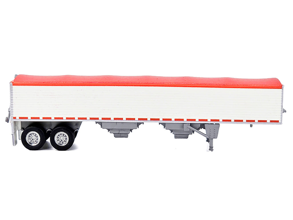 Covered Grain Trailer White with Red Tarp 1/87 (HO) Plastic Model Car by HO Logistics-1