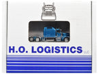 Kenworth W900L Truck Tractor with Sleeper Cab Blue Metallic and Pneumatic Tank Trailer Combo Set 1/87(HO) Plastic Model Car by HO Logistics-1