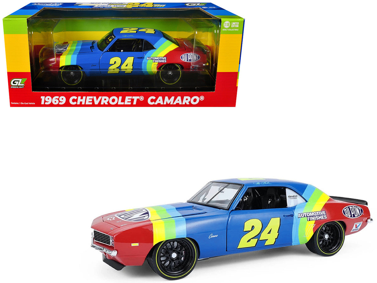 1969 Chevrolet Camaro #24 Jeff Gordon "Hendrick Motorsports First Win Tribute" Blue and Red with Rainbow Stripes 1/18 Diecast Model Car by Highway 61-0