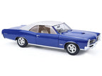 1966 Pontiac GTO Barrier Blue with White Top and Interior 1/18 Diecast Model Car by Highway 61-2