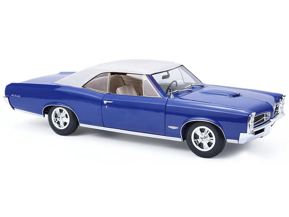 1966 Pontiac GTO Barrier Blue with White Top and Interior 1/18 Diecast Model Car by Highway 61-2