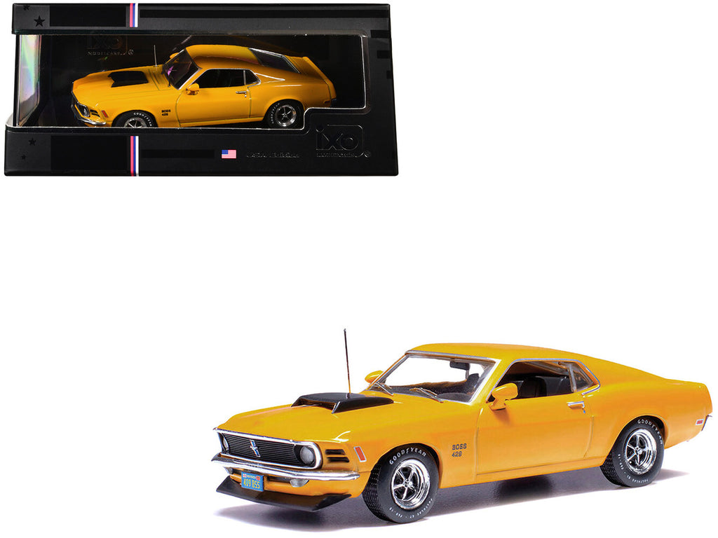 1970 Ford Mustang Boss 429 Bright Yellow with Black Hood Scoop 1/43 Diecast Model Car by IXO Models-0