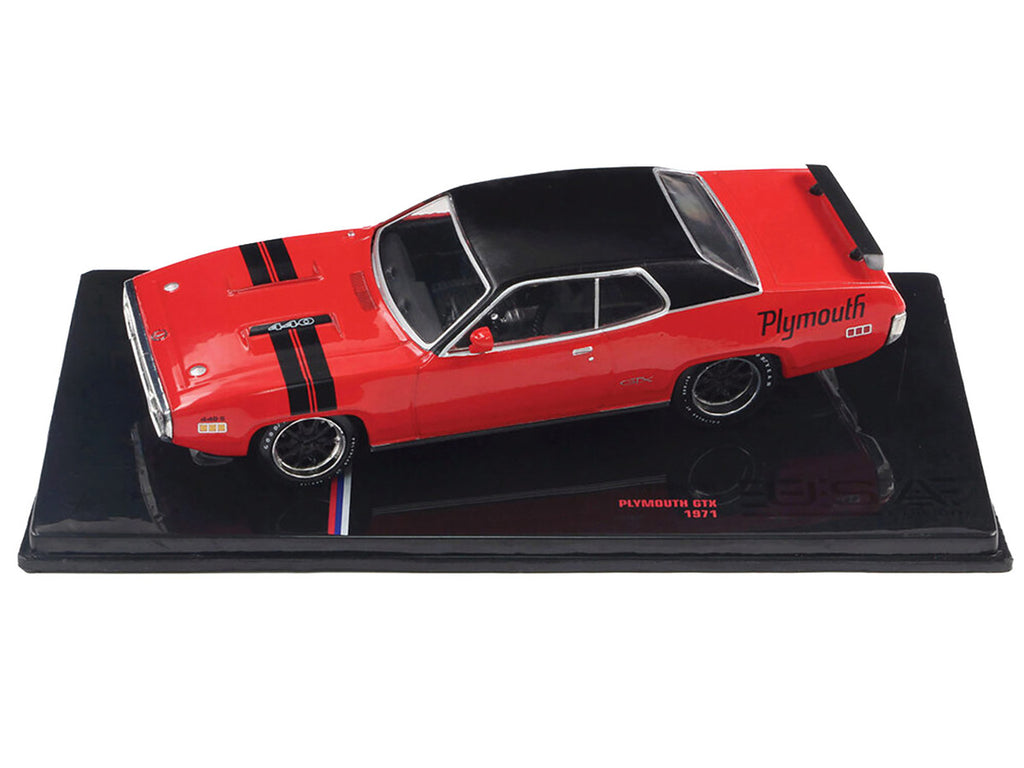1971 Plymouth GTX Rally Red with Black Top and Stripes 1/43 Diecast Model by IXO Models-2