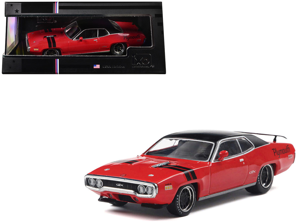 1971 Plymouth GTX Rally Red with Black Top and Stripes 1/43 Diecast Model by IXO Models-0