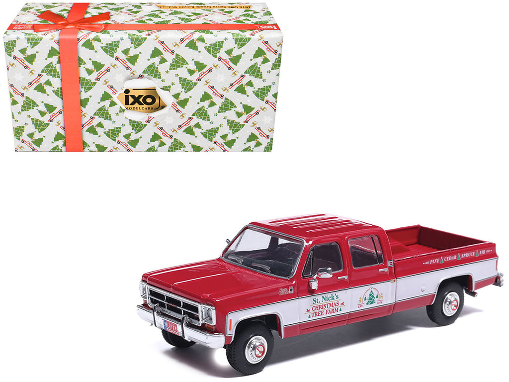 1976 GMC Sierra Grande K2500 Wideside Pickup Truck "St. Nick's Christmas Tree Farm" Red with White Sides "Christmas Limited Edition" 1/64 Diecast Model Car by IXO Models-3