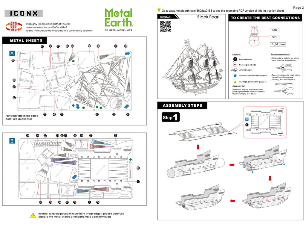 Model Kit Black Pearl Ship Black Version (Moderate Difficulty) Steel Model by Metal Earth-3