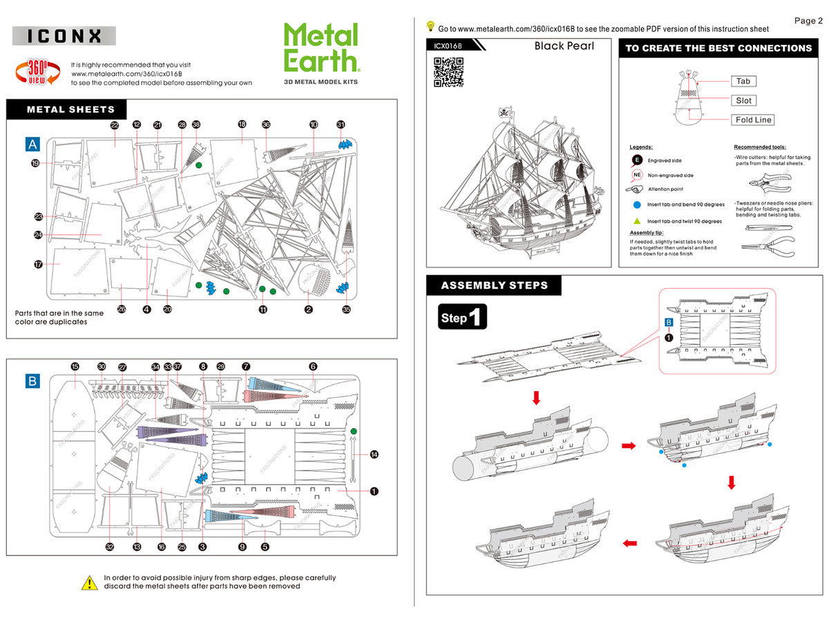 Model Kit Black Pearl Ship Black Version (Moderate Difficulty) Steel Model by Metal Earth-3