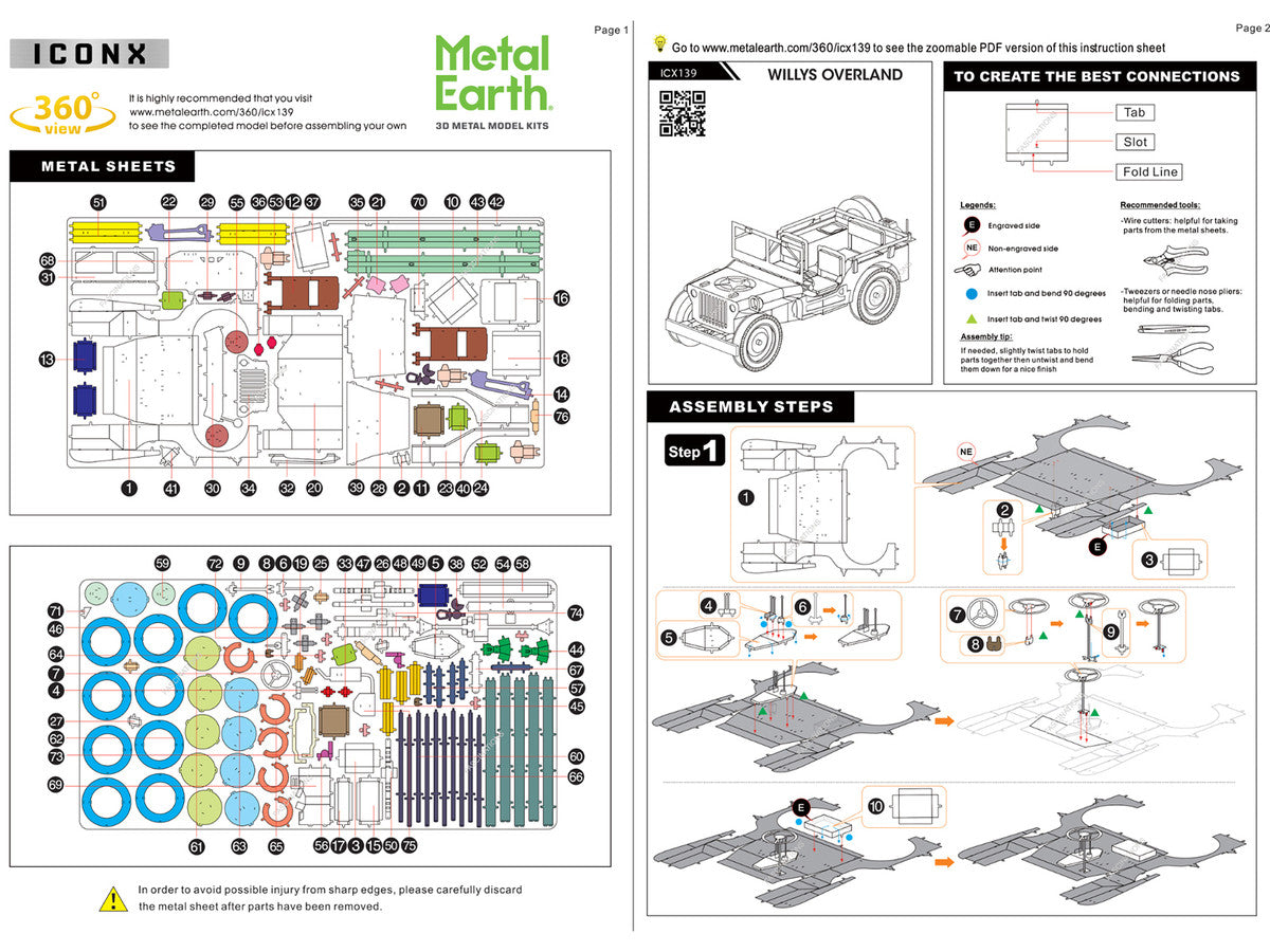 Model Kit Willys Overland Jeep (Challenging Difficulty) Steel Model by Metal Earth-3
