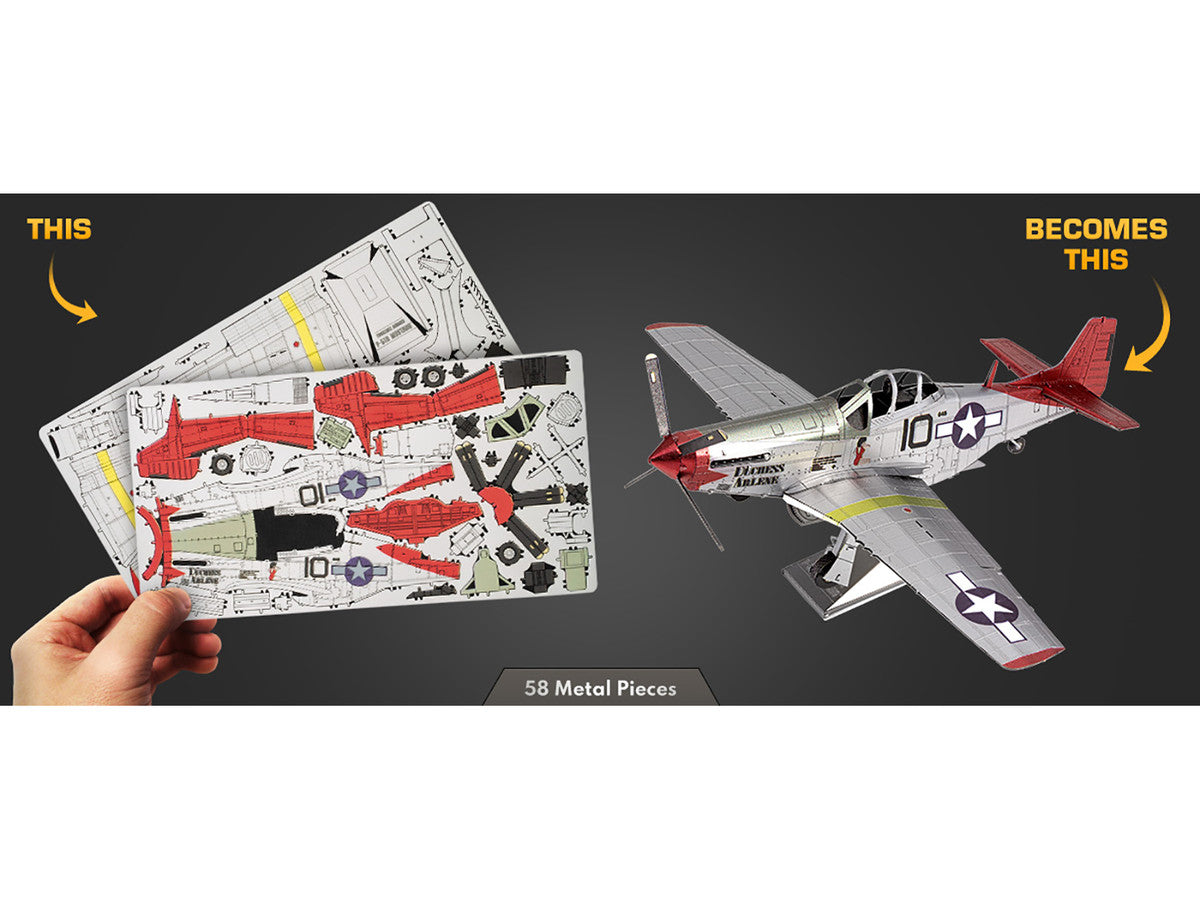 Model Kit North American P-51D Mustang Fighter Aircraft "Tuskegee Airmen Duchess Arlene 100th Fighter Squadron" United States Army Air Forces (Challenging Difficulty) Steel Model by Metal Earth-3