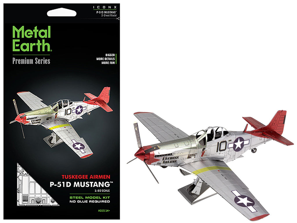 Model Kit North American P-51D Mustang Fighter Aircraft "Tuskegee Airmen Duchess Arlene 100th Fighter Squadron" United States Army Air Forces (Challenging Difficulty) Steel Model by Metal Earth-4